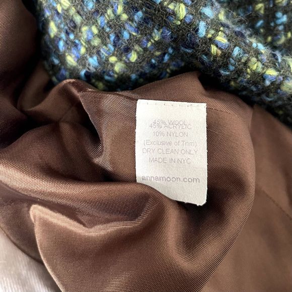 Anna Marie Rice Pita Vintage Wool Tweed Crop Blazer Jacket Blue/Green Women's 2 - Picture 12 of 12